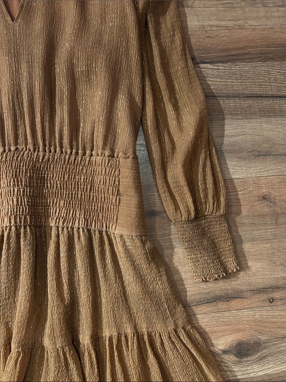 A.L.C. Metallic Tan Ruffled Neck Mini Dress - Picture 4 of 4